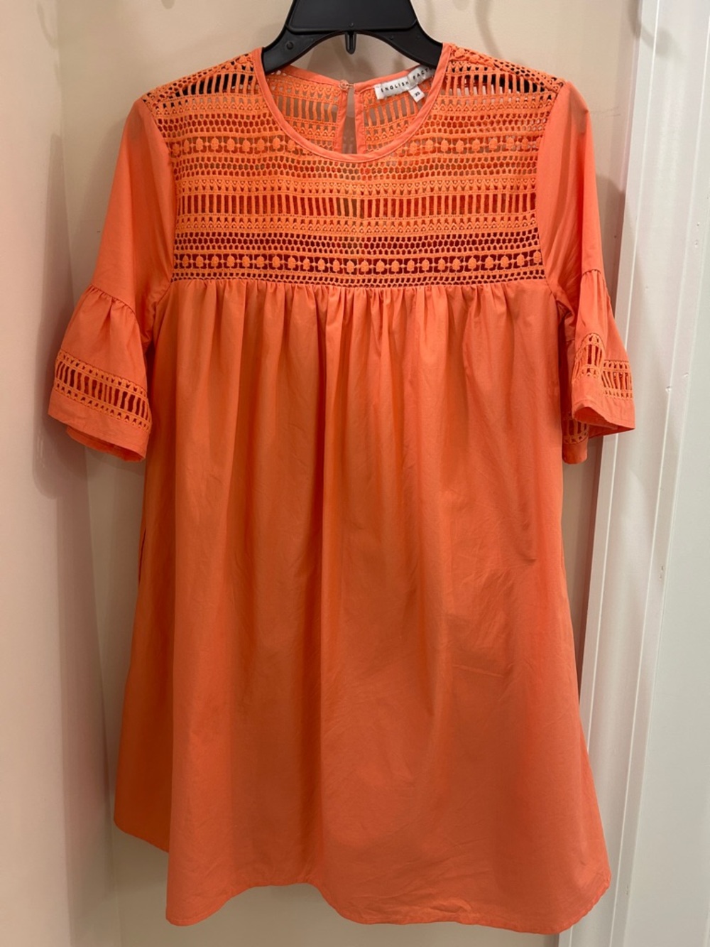 English Factory Coral Crochet-Yoke Flutter Sleeve Tunic